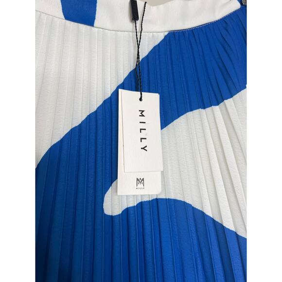 NWT Milly Otha Zebra Print Pleated Lined A-Line Side Zip Midi Skirt Blue Size 10 - Picture 4 of 8